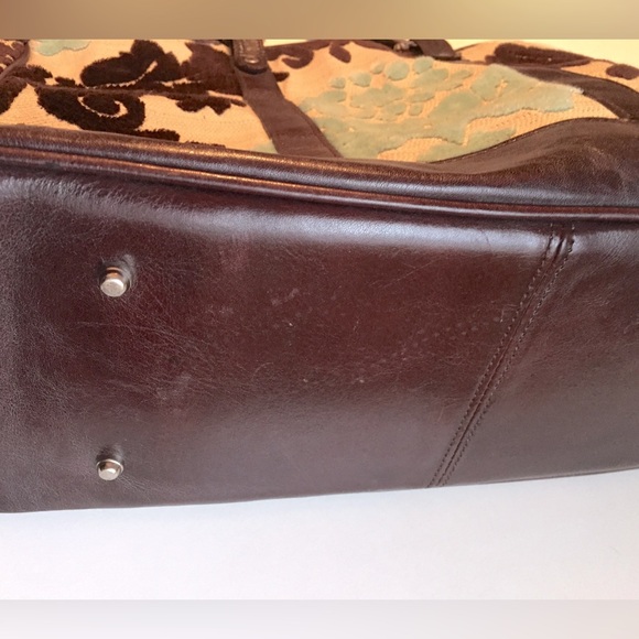 Glenda Gies tote shoulder bag purse brocade floral vintage look chenille leather - Picture 4 of 6